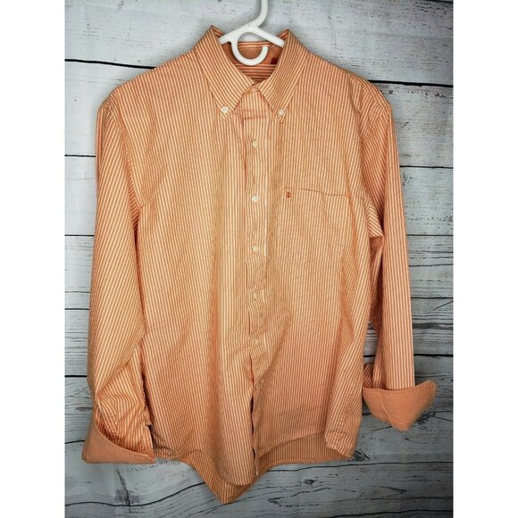 IZOD Men Long Sleeve Button Up Medium Tangerine/White Dream Pinstripe Shirt - Picture 4 of 12